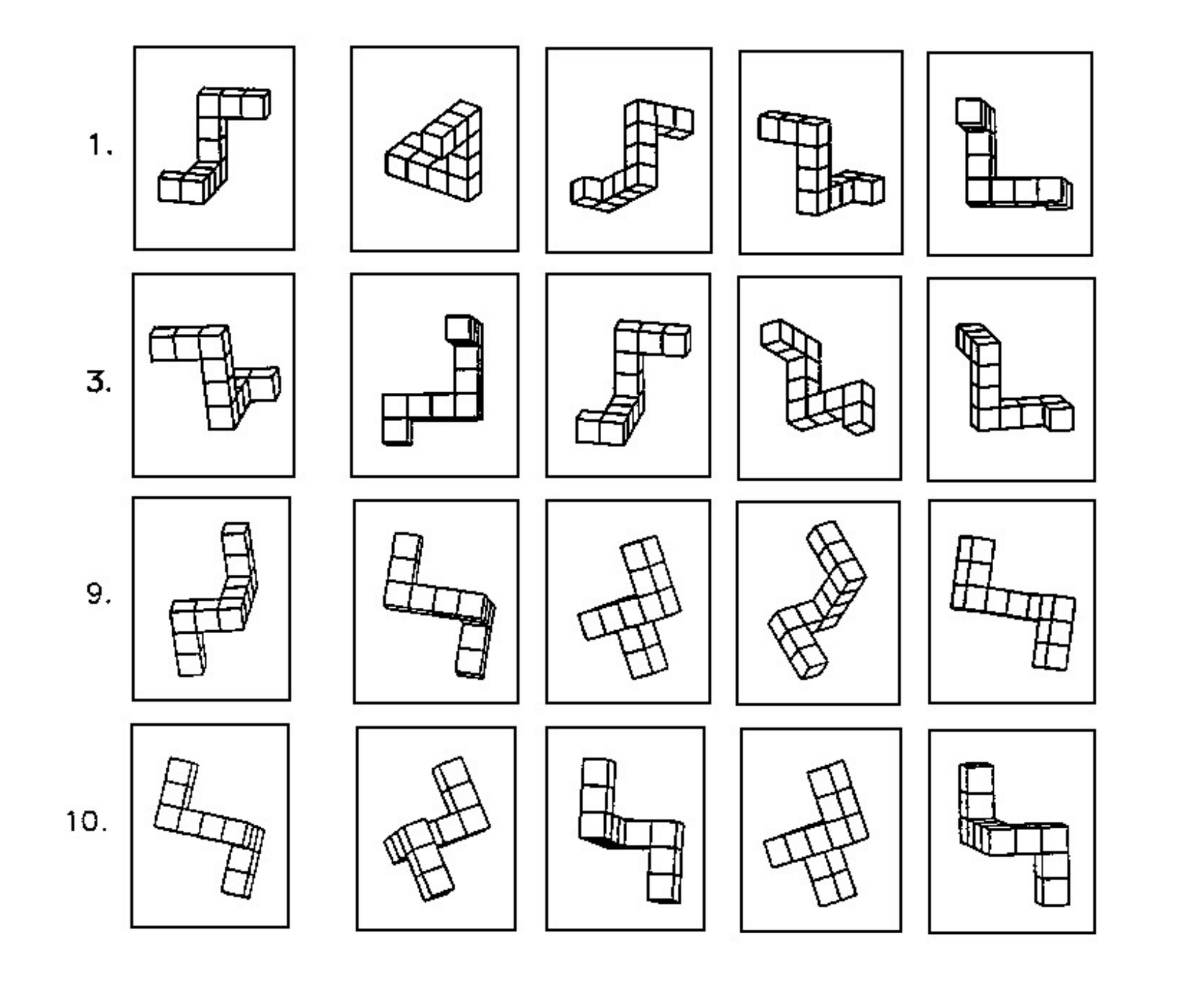A sample sheet from the Vandenberg Mental Rotations Test